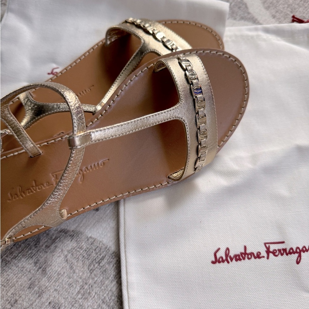 Brand new Salvatore Ferragamo engraved leather sandals 5.5
